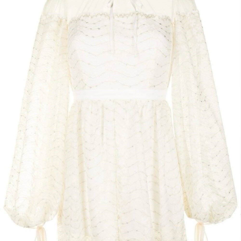 Alice McCall Cream Off-the-Shoulder Bishop Sleeve Dress